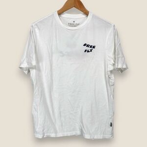 Free Fly White Twin Fin Tee T-Shirt Men Medium Comfort Adventure Out Crew